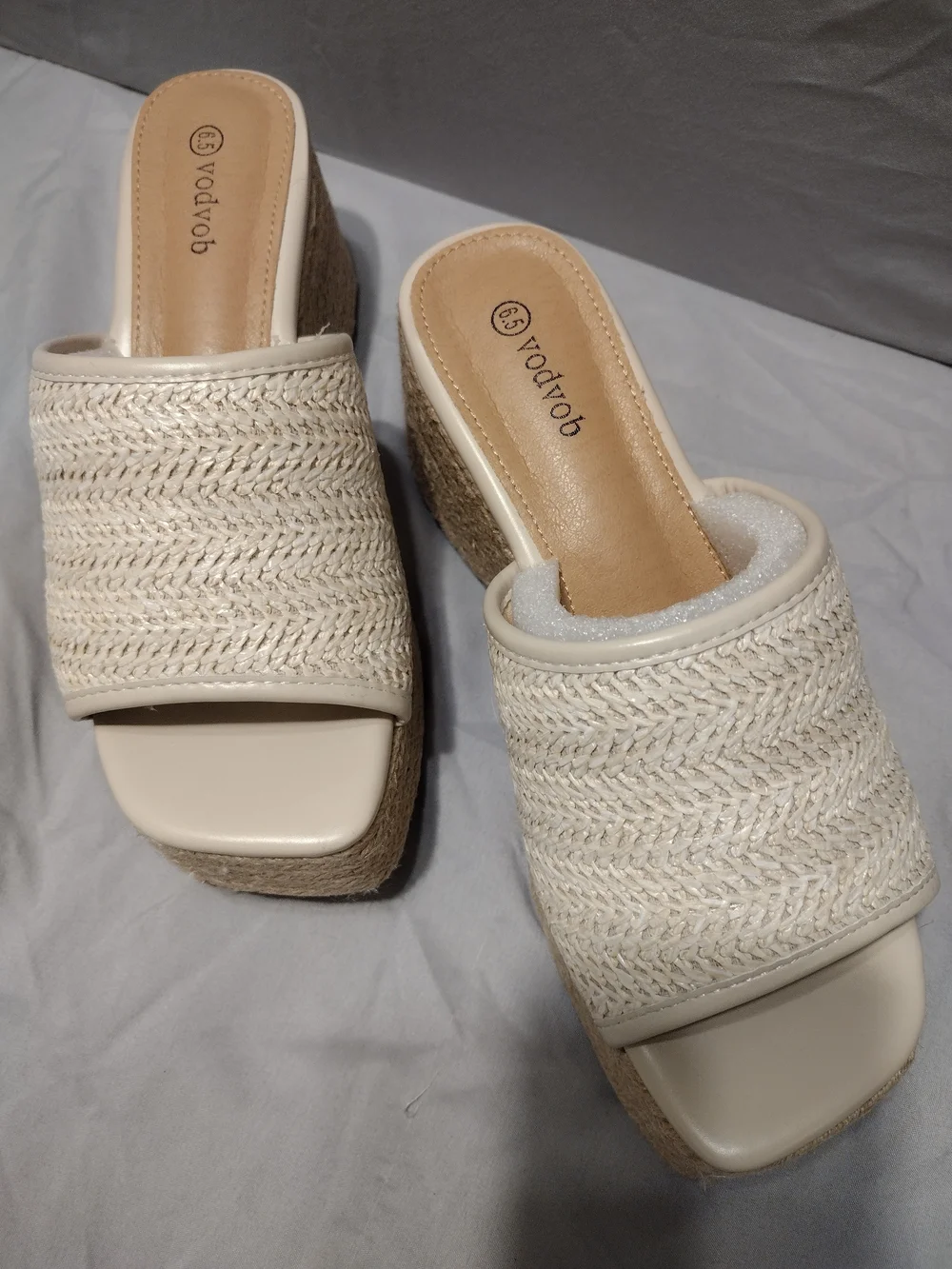 Vodvob Cream Woven Platform Slide Sandals 6.5